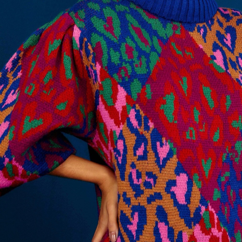 Mixed Leopard Pop Sweater Dress